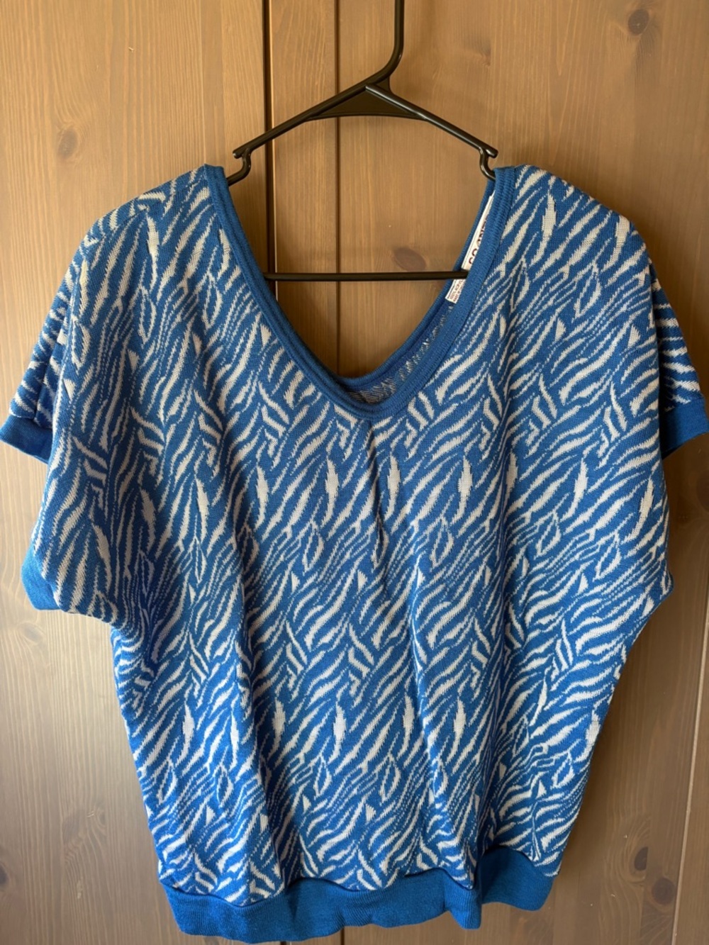 Blue and White Patterned Knit Top